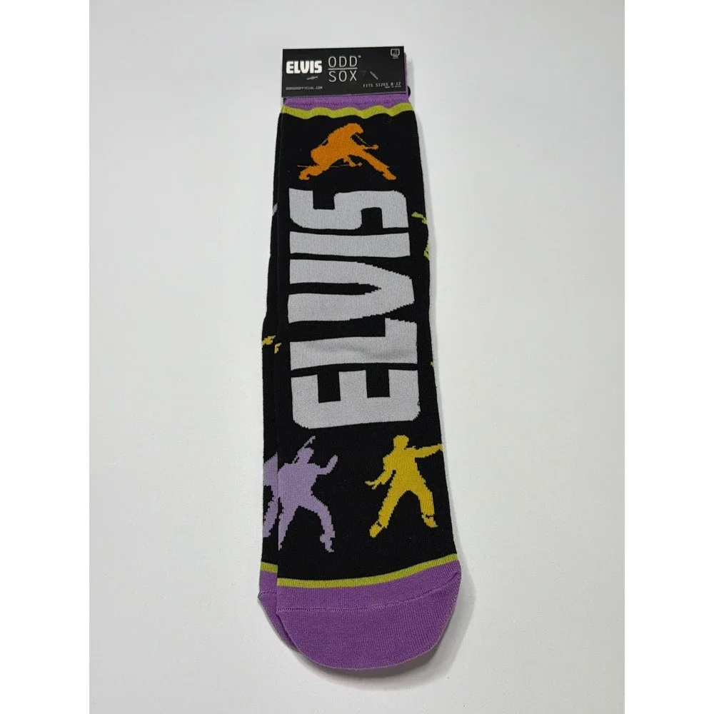 ODD SOX Elvis Presley Graphic Crew Socks Fits Mens 8-12 Womens 9-13 Black Purple